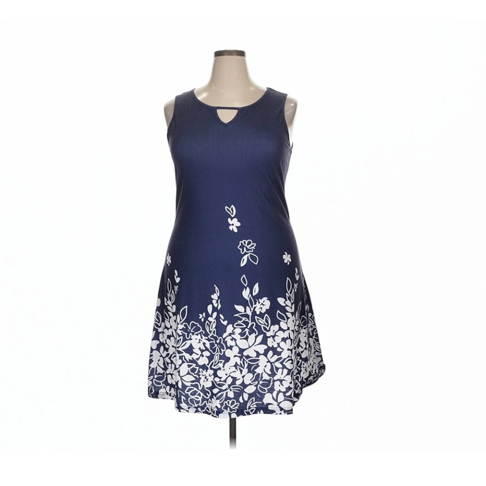 Noracora Navy Casual Floral Print Keyhole Tank Dress Size XXL - Like New
